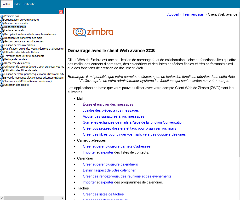 site tutoriels Zimbra
